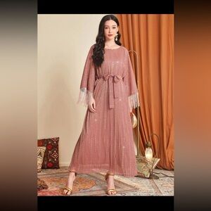 BRAND NEW Najma Fringe Trim Belted Sequin Dress